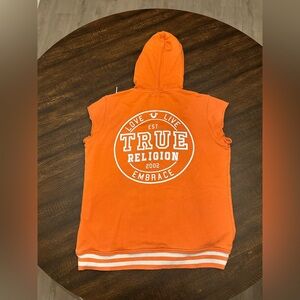 TRUE RELIGION MEN'S LACE UP SLEEVELESS HOODIE 100% COTTON #29100-00 SIZE XL